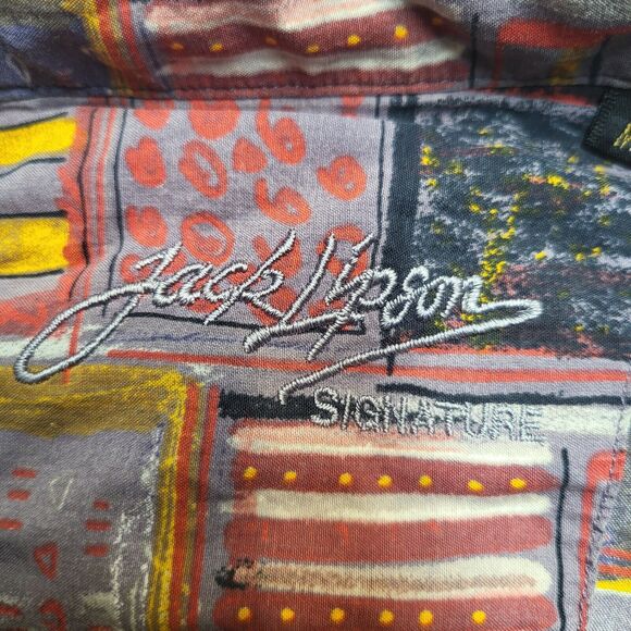 Jack Lipson Button Up Shirt Mens M Crazy Pattern Abstract Short Sleeve - Picture 2 of 7
